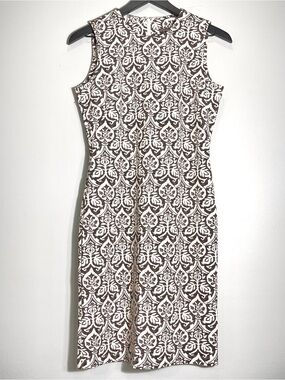 J. MCLAUGHLIN Darcy Sleeveles Jaquard Print Dress Brown Ivory Stretch Size XS